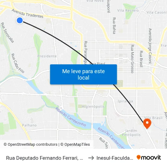 Rua Deputado Fernando Ferrari, 975 to Inesul-Faculdade map