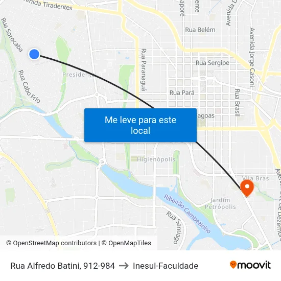 Rua Alfredo Batini, 912-984 to Inesul-Faculdade map