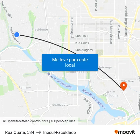 Rua Quatá, 584 to Inesul-Faculdade map
