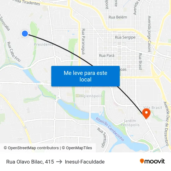 Rua Olavo Bilac, 415 to Inesul-Faculdade map
