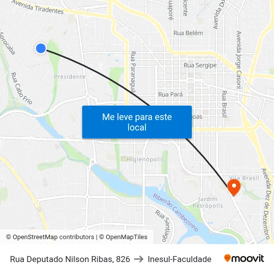 Rua Deputado Nilson Ribas, 826 to Inesul-Faculdade map