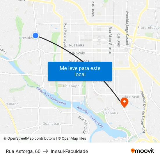 Rua Astorga, 60 to Inesul-Faculdade map