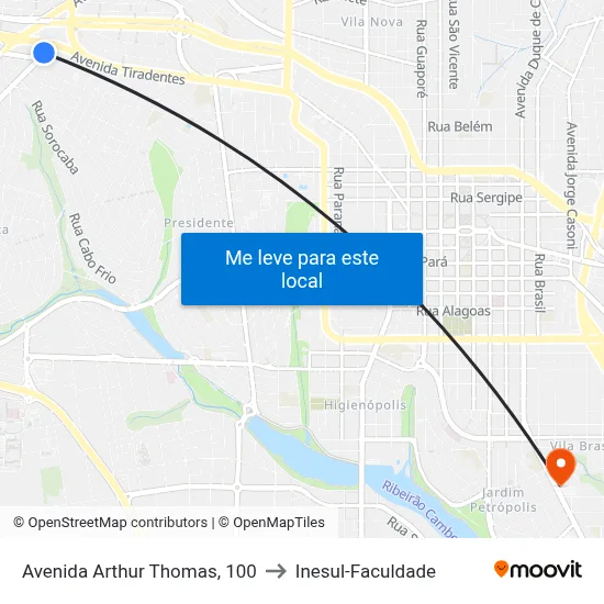 Avenida Arthur Thomas, 100 to Inesul-Faculdade map