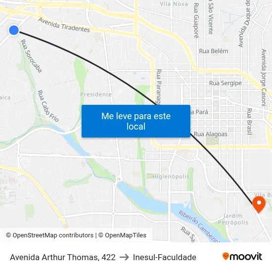 Avenida Arthur Thomas, 422 to Inesul-Faculdade map