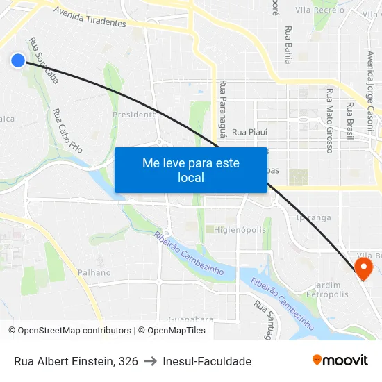 Rua Albert Einstein, 326 to Inesul-Faculdade map
