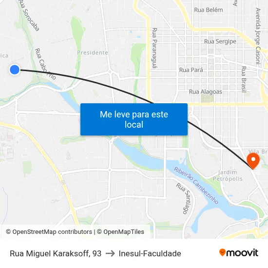 Rua Miguel Karaksoff, 93 to Inesul-Faculdade map