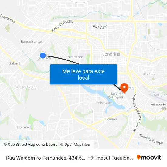 Rua Waldomiro Fernandes, 434-518 to Inesul-Faculdade map