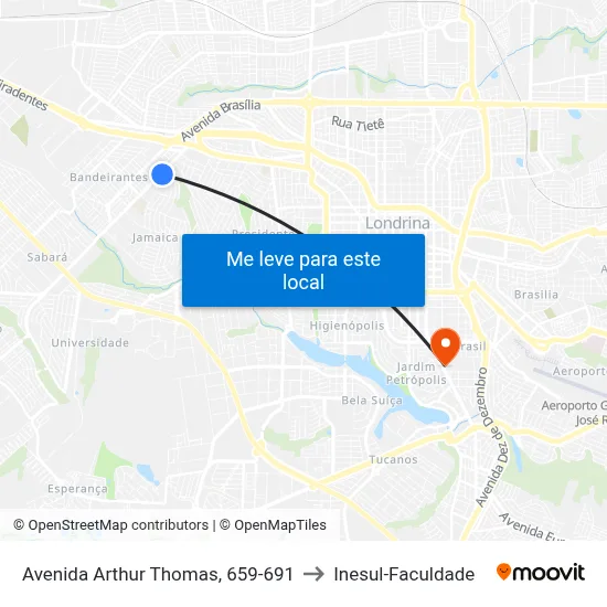 Avenida Arthur Thomas, 659-691 to Inesul-Faculdade map