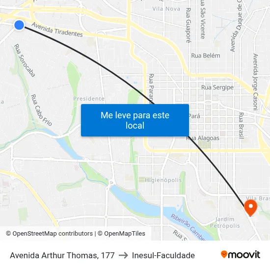 Avenida Arthur Thomas, 177 to Inesul-Faculdade map