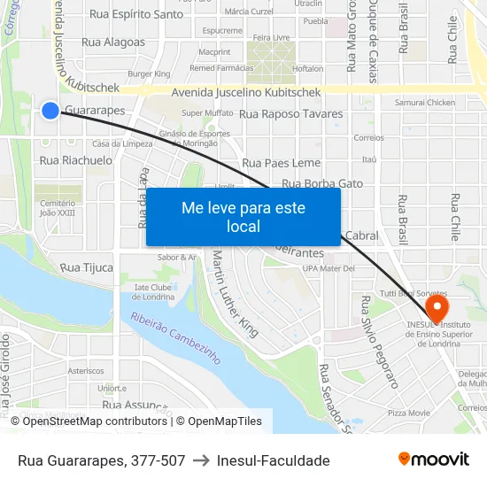 Rua Guararapes, 377-507 to Inesul-Faculdade map
