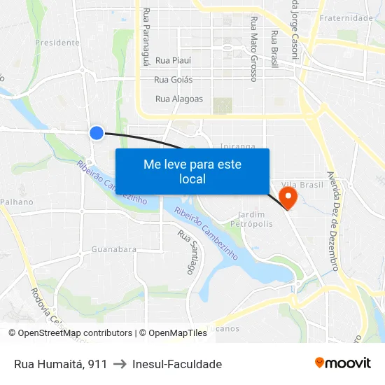 Rua Humaitá, 911 to Inesul-Faculdade map