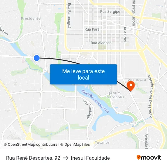 Rua Renê Descartes, 92 to Inesul-Faculdade map