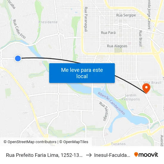 Rua Prefeito Faria Lima, 1252-1380 to Inesul-Faculdade map