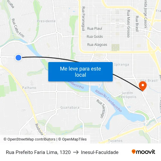 Rua Prefeito Faria Lima, 1320 to Inesul-Faculdade map