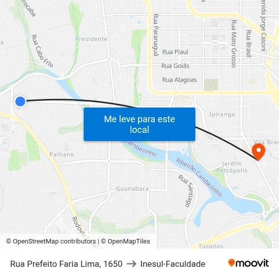 Rua Prefeito Faria Lima, 1650 to Inesul-Faculdade map