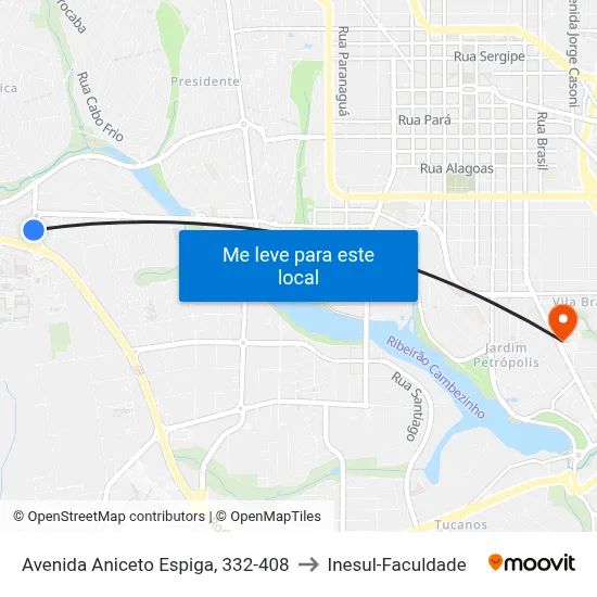 Avenida Aniceto Espiga, 332-408 to Inesul-Faculdade map