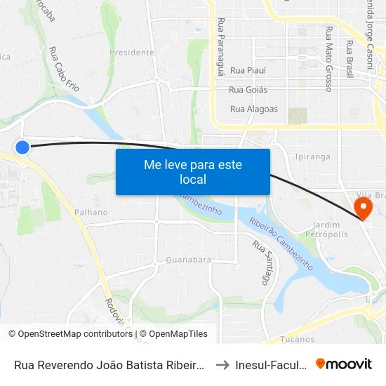 Rua Reverendo João Batista Ribeiro Neto, 76 to Inesul-Faculdade map