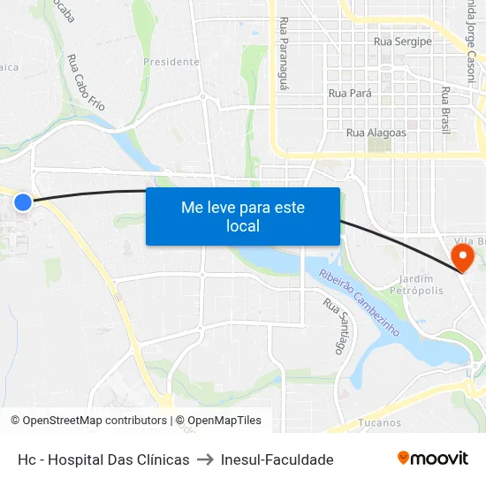 Hc - Hospital Das Clínicas to Inesul-Faculdade map