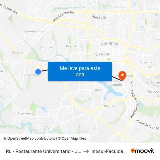 Ru - Restaurante Universitário - Uel to Inesul-Faculdade map