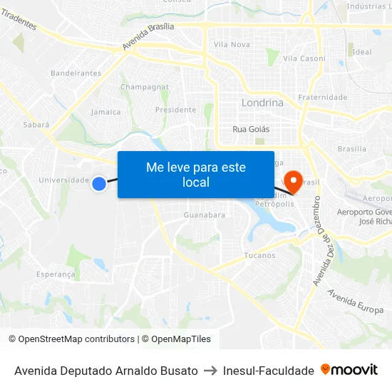 Avenida Deputado Arnaldo Busato to Inesul-Faculdade map