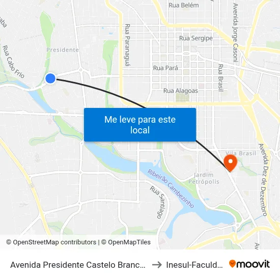 Avenida Presidente Castelo Branco, 540 to Inesul-Faculdade map