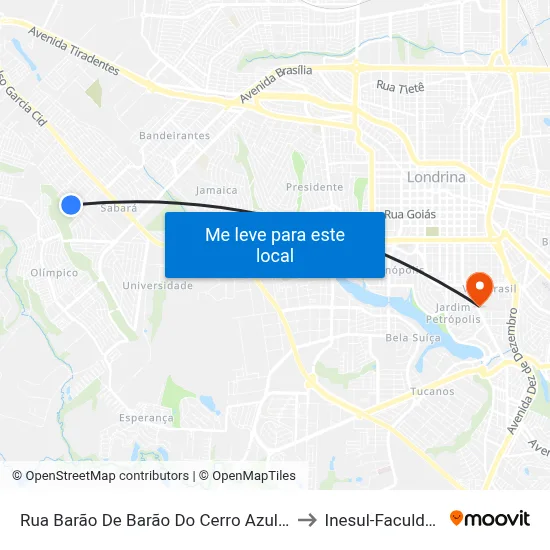 Rua Barão De Barão Do Cerro Azul, 896 to Inesul-Faculdade map