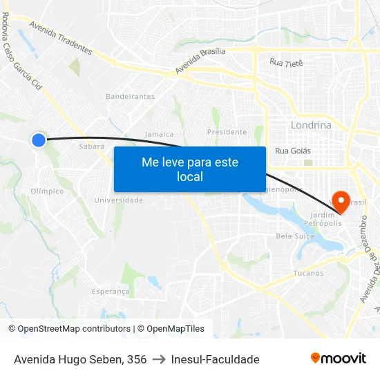 Avenida Hugo Seben, 356 to Inesul-Faculdade map