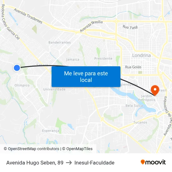 Avenida Hugo Seben, 89 to Inesul-Faculdade map