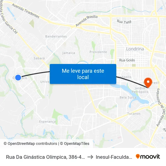 Rua Da Ginástica Olímpica, 386-456 to Inesul-Faculdade map