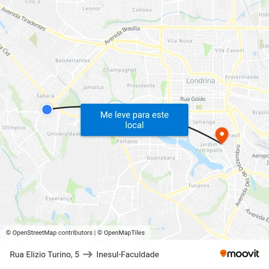 Rua Elizio Turino, 5 to Inesul-Faculdade map