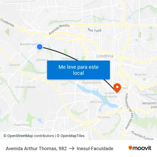 Avenida Arthur Thomas, 982 to Inesul-Faculdade map