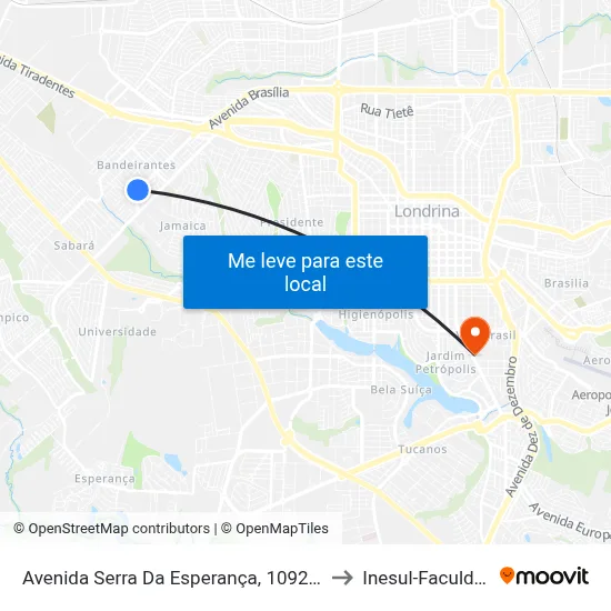 Avenida Serra Da Esperança, 1092-1116 to Inesul-Faculdade map