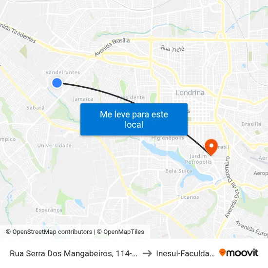 Rua Serra Dos Mangabeiros, 114-176 to Inesul-Faculdade map