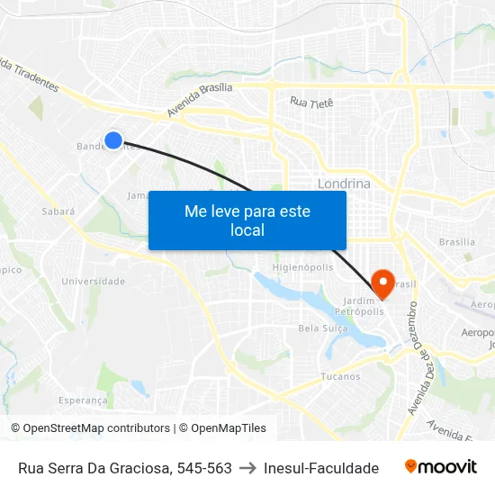 Rua Serra Da Graciosa, 545-563 to Inesul-Faculdade map