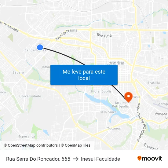 Rua Serra Do Roncador, 665 to Inesul-Faculdade map
