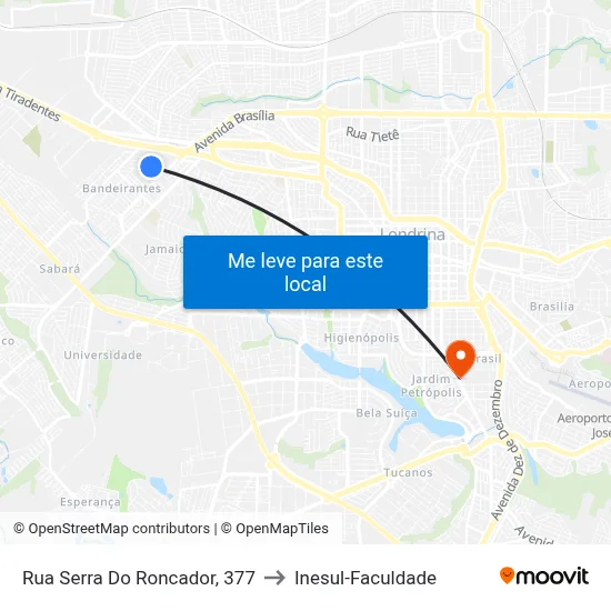 Rua Serra Do Roncador, 377 to Inesul-Faculdade map