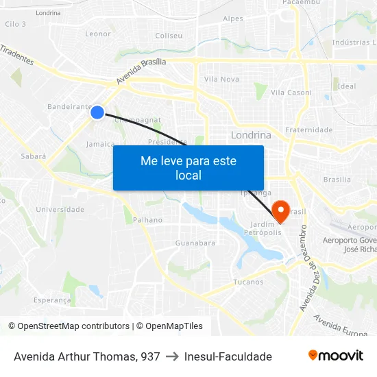 Avenida Arthur Thomas, 937 to Inesul-Faculdade map