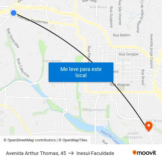Avenida Arthur Thomas, 45 to Inesul-Faculdade map