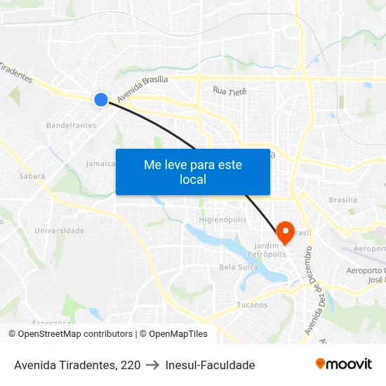 Avenida Tiradentes, 220 to Inesul-Faculdade map