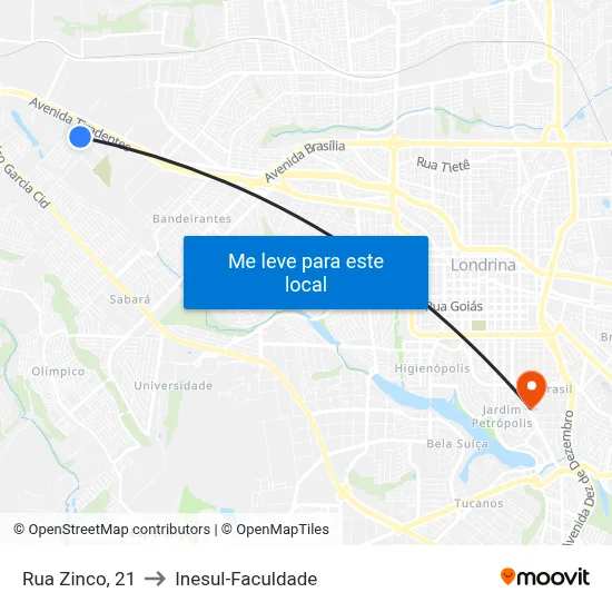 Rua Zinco, 21 to Inesul-Faculdade map