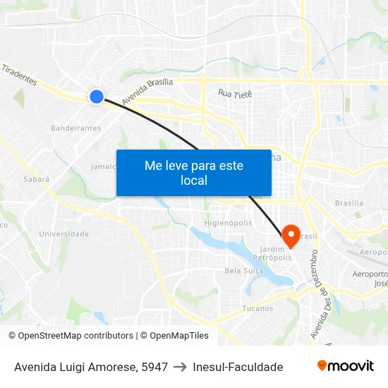 Avenida Luigi Amorese, 5947 to Inesul-Faculdade map