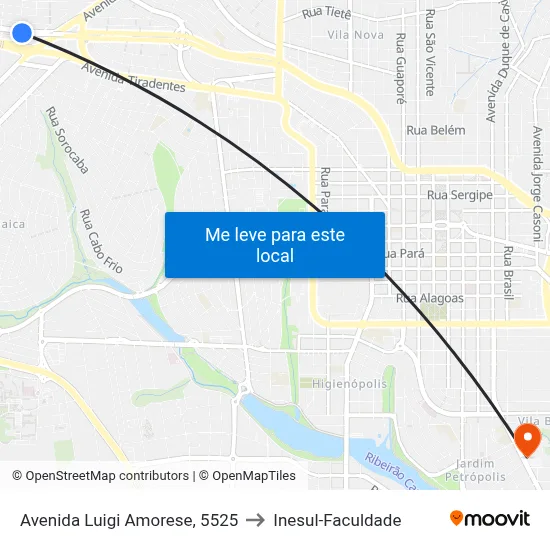 Avenida Luigi Amorese, 5525 to Inesul-Faculdade map
