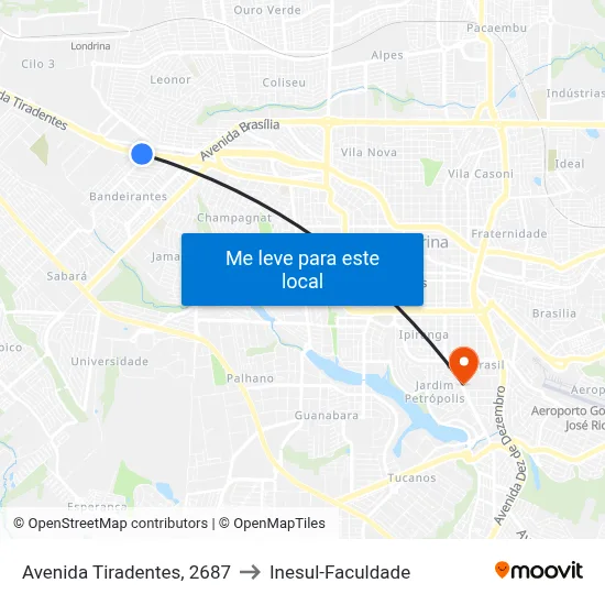 Avenida Tiradentes, 2687 to Inesul-Faculdade map