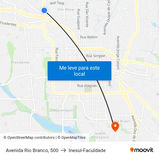 Avenida Rio Branco, 500 to Inesul-Faculdade map