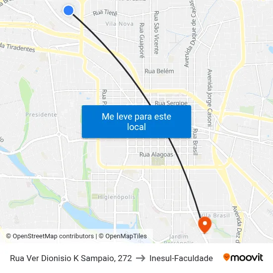 Rua Ver Dionisio K Sampaio, 272 to Inesul-Faculdade map