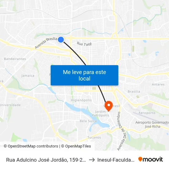 Rua Adulcino José Jordão, 159-251 to Inesul-Faculdade map