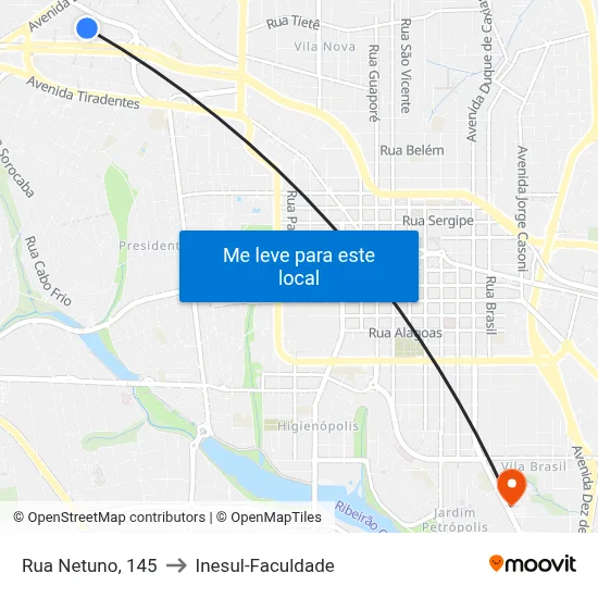 Rua Netuno, 145 to Inesul-Faculdade map