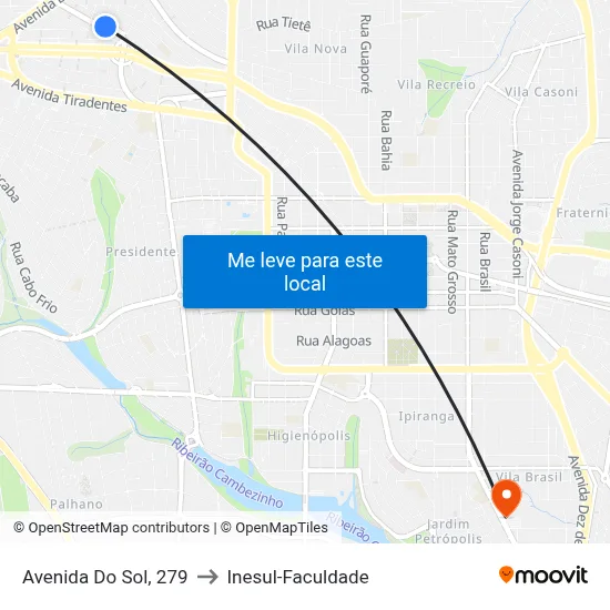 Avenida Do Sol, 279 to Inesul-Faculdade map