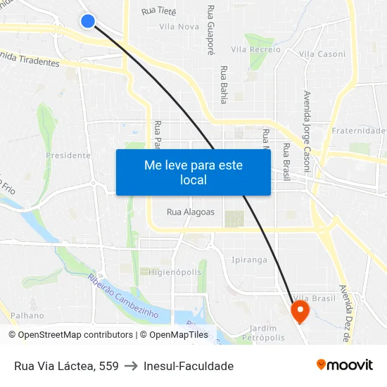 Rua Via Láctea, 559 to Inesul-Faculdade map