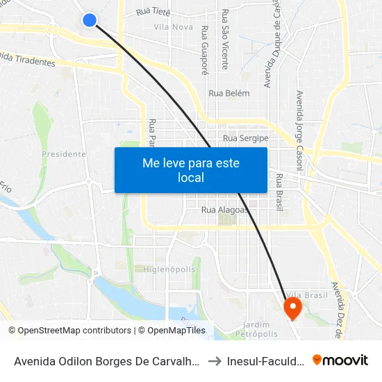 Avenida Odilon Borges De Carvalho, 415 to Inesul-Faculdade map